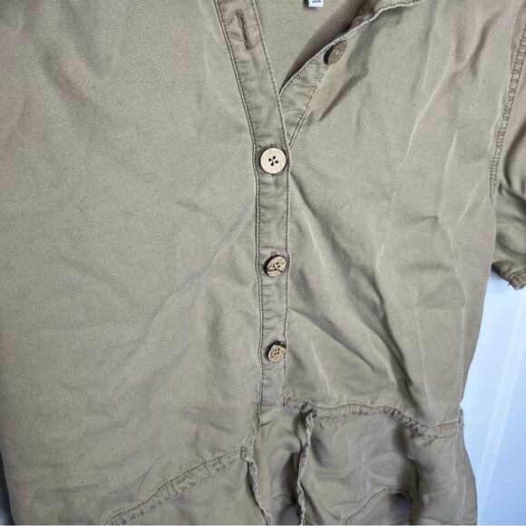 OAT New York Tan Button Down Waist Tie Peplum Top Size Large - Picture 5 of 7